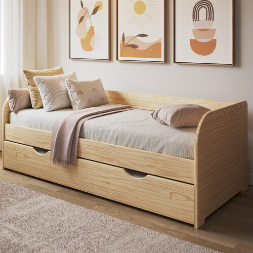 BALI BED with Trundle closed - Natural Wood - 1202x1000